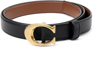 (Women) COACH Embossed Letter Reversible PVC Leather Belt Black/Brown 2.5cm 83960-B4FD7 (Women) COACH Embossed Letter Reversible PVC Leather Belt Black/Brown 2.5cm 83960-B4FD7