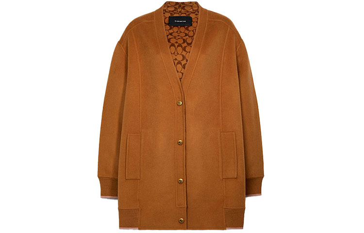 (Women) COACH FW21 Double-Sided Wool Cardigan Sweater Coat - Camel Color. CD967-CAM