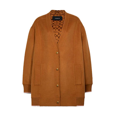 (Women) COACH FW21 Double-Sided Wool Cardigan Sweater Coat - Camel Color. CD967-CAM