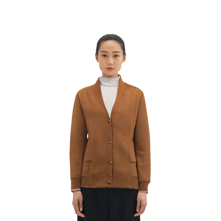 Shop (Women) COACH FW21 Double-Sided Wool Cardigan Sweater Coat - Camel Color. CD967-CAM