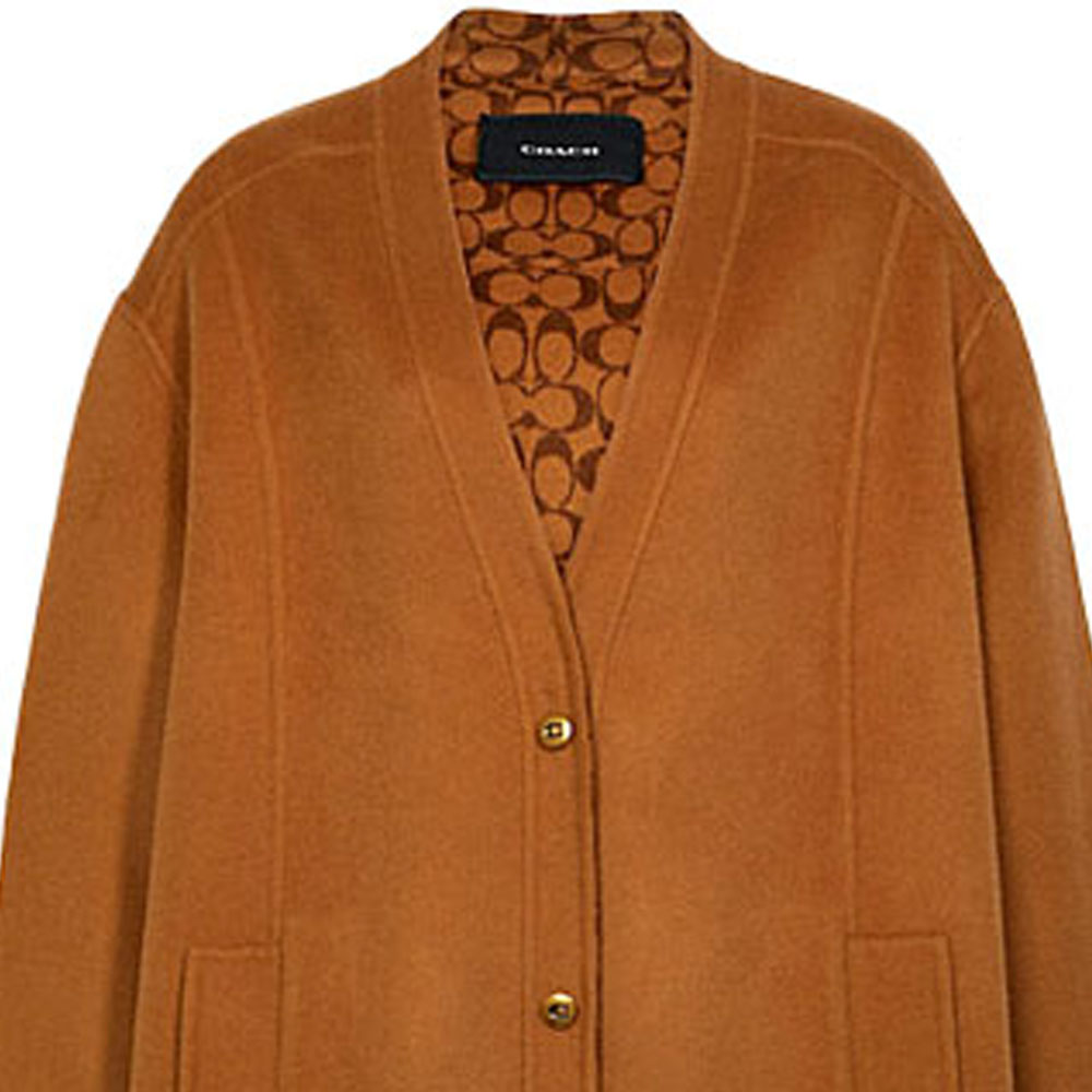Purchase (Women) COACH FW21 Double-Sided Wool Cardigan Sweater Coat - Camel Color. CD967-CAM