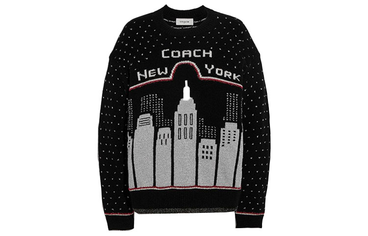 (Women) COACH FW21 Holiday Urban Skyline Wool Sweater Black C2193-BLK