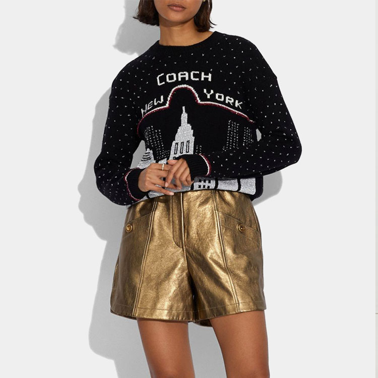 Shop (Women) COACH FW21 Holiday Urban Skyline Wool Sweater Black C2193-BLK