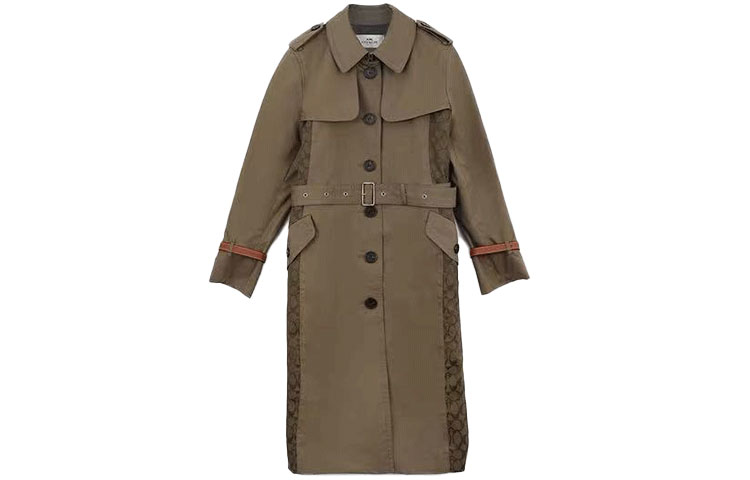 (Women) COACH FW21 Long Single-Breasted Trench Coat Laurel Green. 89640-OHD