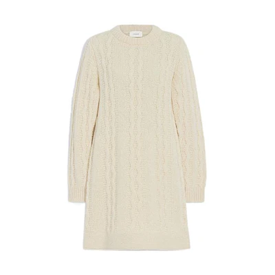 (Women) COACH FW22 Beige Cable Knit Long-Sleeve Sweater Dress CF015-CRM