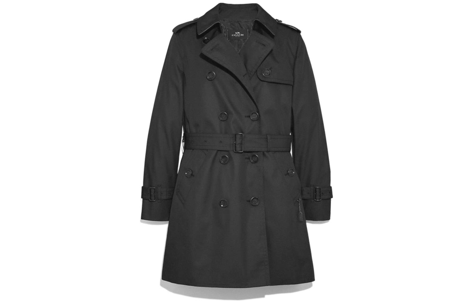 (Women) COACH FW22  Black Double-Breasted Long Sleeve Trench Coat. F34025-BLK