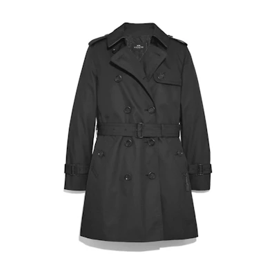 (Women) COACH FW22 Black Double-Breasted Long Sleeve Trench Coat. F34025-BLK