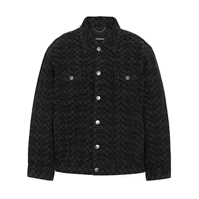 (Women) COACH FW22 Black Logo Jacquard Oversized Denim Jacket. CG583-BLK