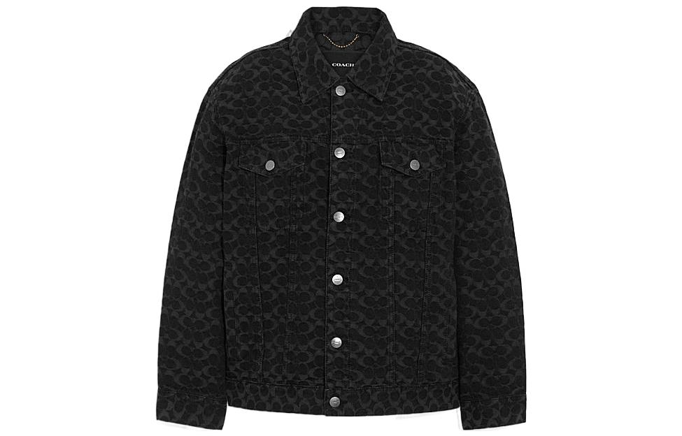 Order (W) COACH FW22 Jaket Denim Oversized Logo Jacquard Hitam. CG583-BLK