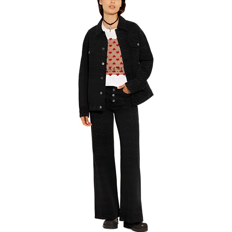 Lookbook (W) COACH FW22 Jaket Denim Oversized Logo Jacquard Hitam. CG583-BLK