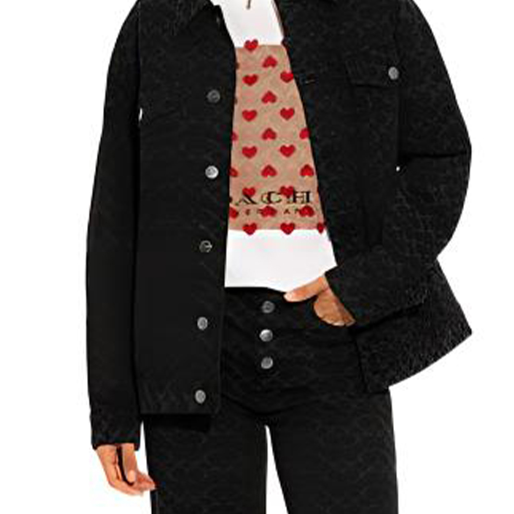 Shop (W) COACH FW22 Jaket Denim Oversized Logo Jacquard Hitam. CG583-BLK