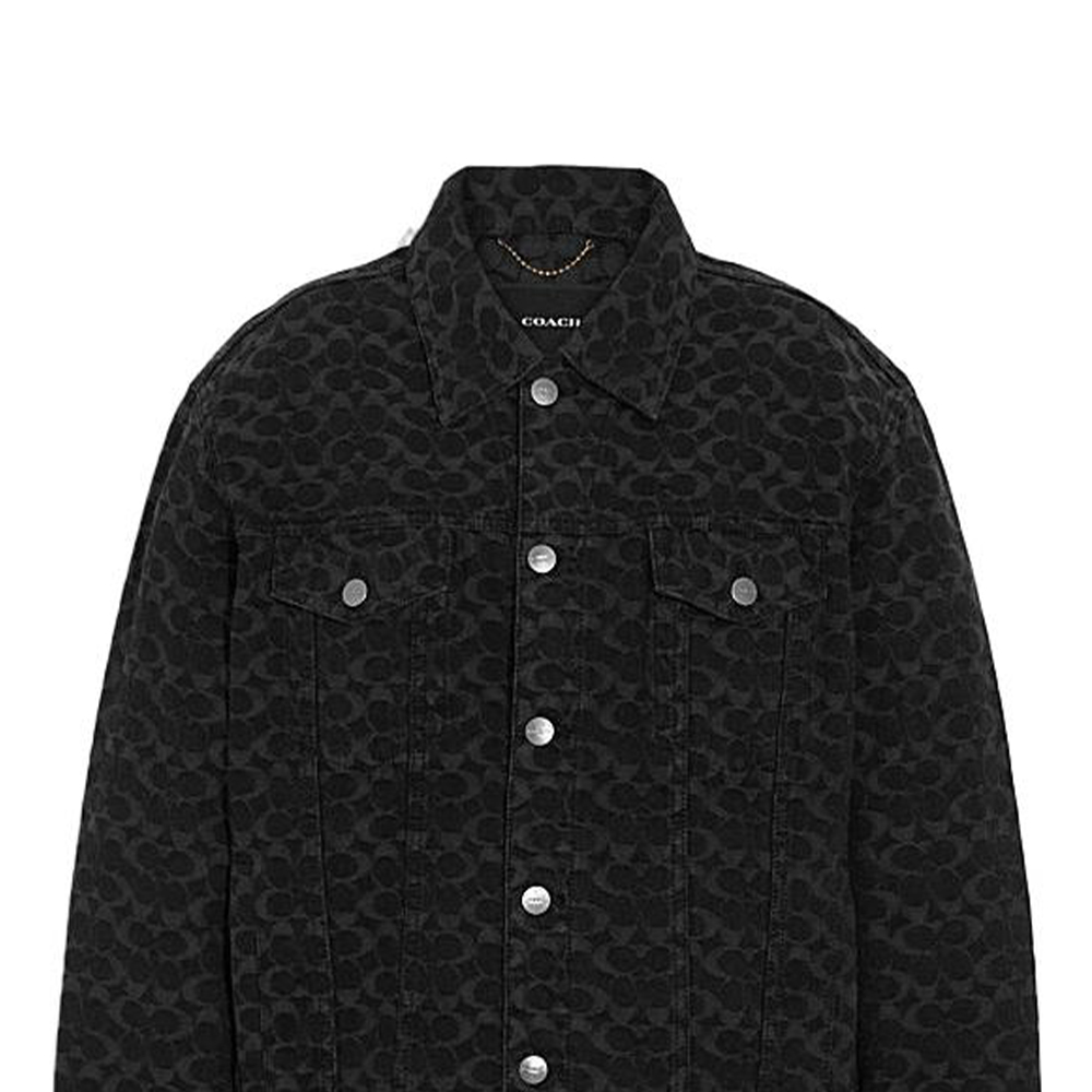 Purchase (W) COACH FW22 Jaket Denim Oversized Logo Jacquard Hitam. CG583-BLK