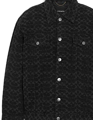 (W) COACH FW22 Jaket Denim Oversized Logo Jacquard Hitam. CG583-BLK Details for (W) COACH FW22 Jaket Denim Oversized Logo Jacquard Hitam. CG583-BLK