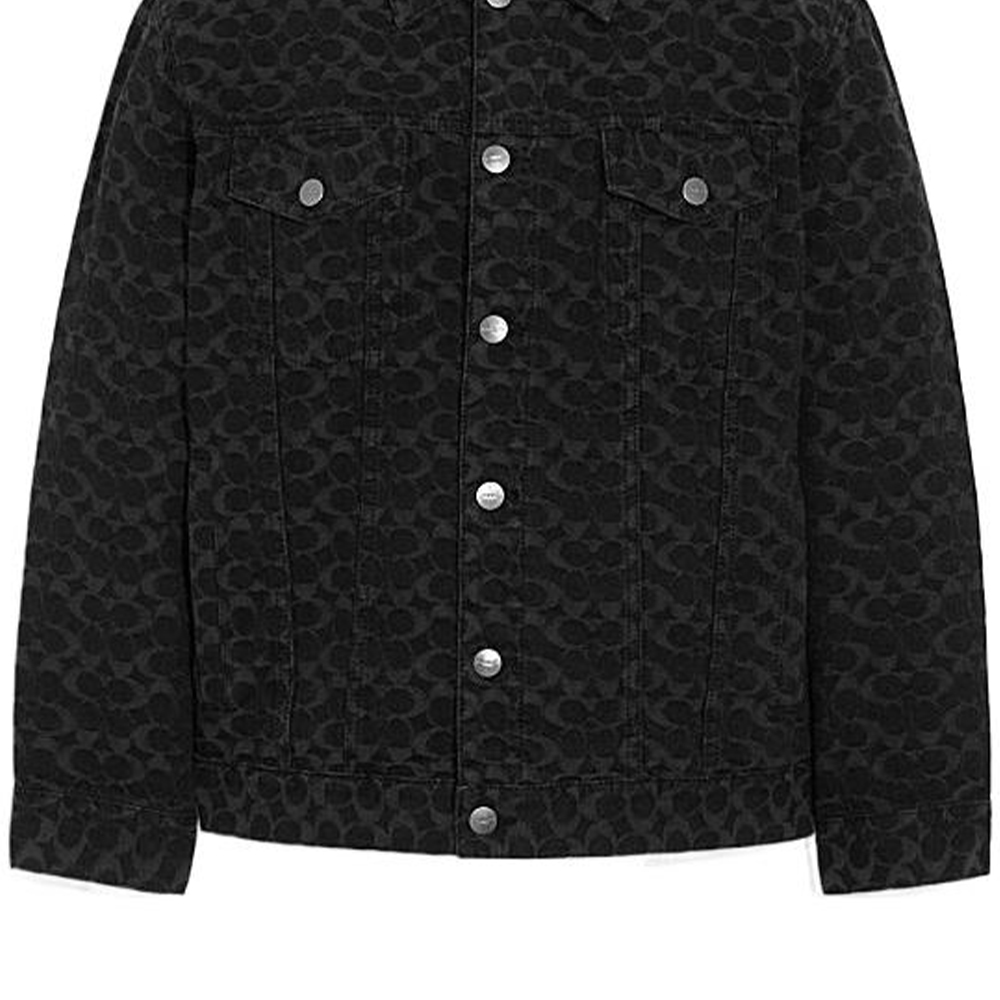 Sizing (W) COACH FW22 Jaket Denim Oversized Logo Jacquard Hitam. CG583-BLK