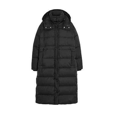 (Women) COACH FW22 Black Solid Color Hooded Long Sleeve Down Jacket. CB639-BLK