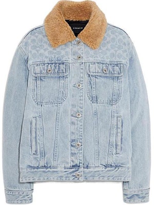 (W) COACH FW22 Jaket Denim Biru dengan Kerah Bulu Warna Blok. CB819-DEN Buy (W) COACH FW22 Jaket Denim Biru dengan Kerah Bulu Warna Blok. CB819-DEN
