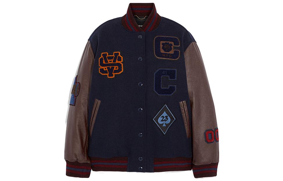 (Women) COACH FW22  Blue Letterman Baseball Jacket. CG580-NAY