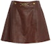 Buy (Women) COACH FW22 Brown Leather Mini Skirt - Solid Color Statusy Design. CD737-BRN
