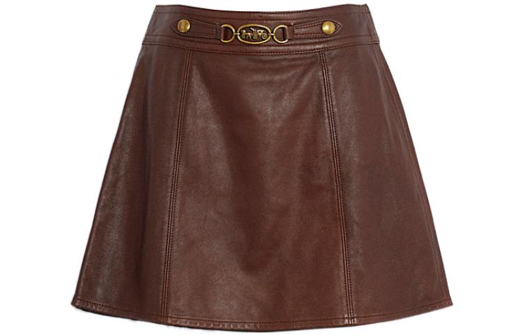 Order (Women) COACH FW22  Brown Leather Mini Skirt - Solid Color Statusy Design. CD737-BRN
