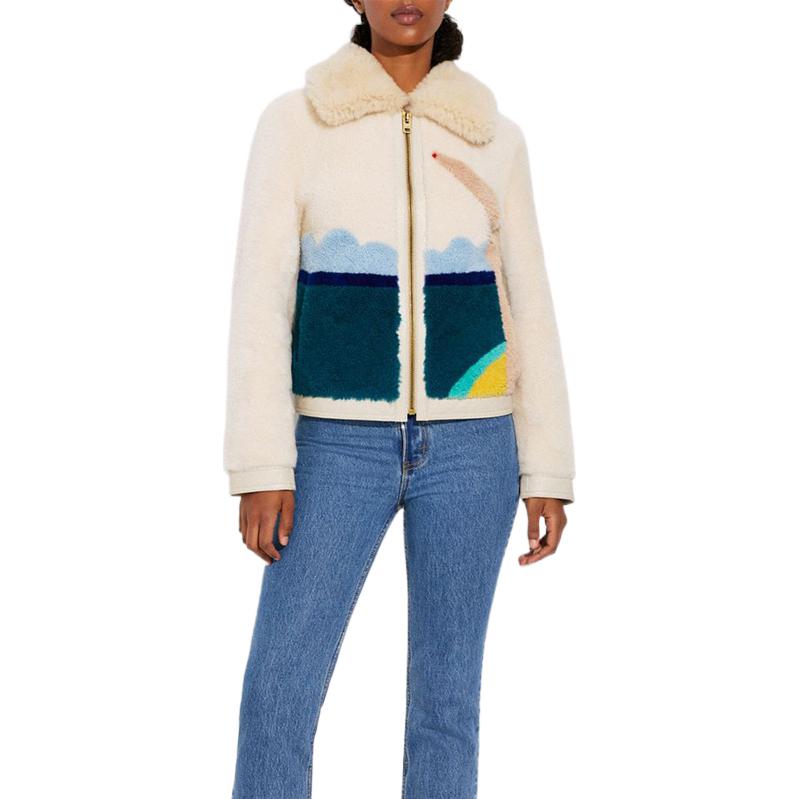 (Women) COACH FW22  Colorblock Casual Collar Jacket - White CA693-L38 圖 3