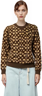 (Women) COACH FW22 Colorblock Crewneck Pullover Sweatshirt Brown. C6550-SXR Details for (Women) COACH FW22 Colorblock Crewneck Pullover Sweatshirt Brown. C6550-SXR