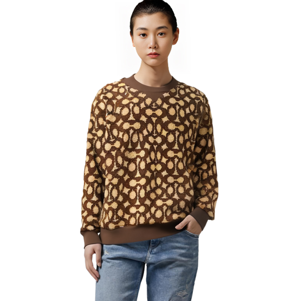Sizing (Women) COACH FW22  Colorblock Crewneck Pullover Sweatshirt Brown. C6550-SXR