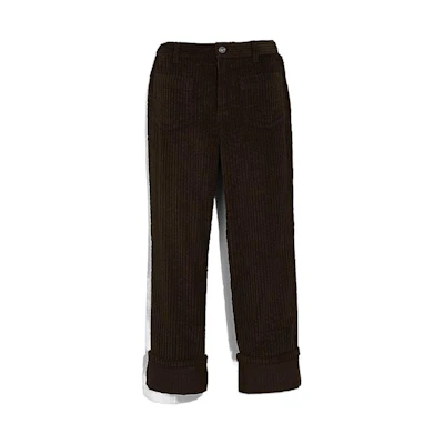 (Women) COACH FW22 Corduroy Casual Straight Pants in Dark Walnut. C5545-N08