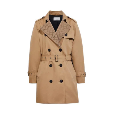(Women) COACH FW22 Double-Breasted Belted Trench Coat in Khaki. C8763-EAL