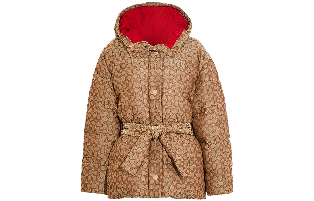 (Women) COACH FW22  Hooded Puffer Jacket in Signature Print Khaki Color. CE402-KH-RD