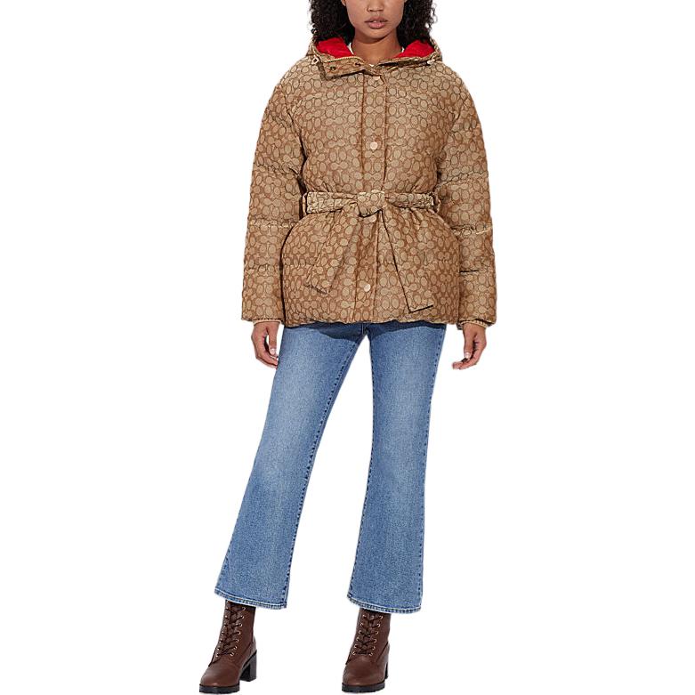 Lookbook (Women) COACH FW22  Hooded Puffer Jacket in Signature Print Khaki Color. CE402-KH-RD
