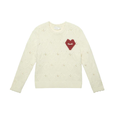 (Women) COACH FW22 Ivory Heart Pattern Cashmere Sweater Pullover. CG616-IVO