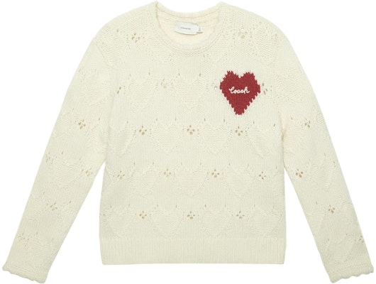 (Women) COACH FW22 Ivory Heart Pattern Cashmere Sweater Pullover. CG616-IVO Order (Women) COACH FW22 Ivory Heart Pattern Cashmere Sweater Pullover. CG616-IVO
