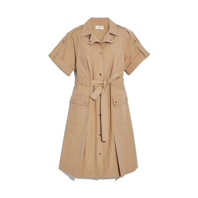 (Women) COACH FW22 Khaki Short Sleeve Belted High-Waist Dress 4222-KHA