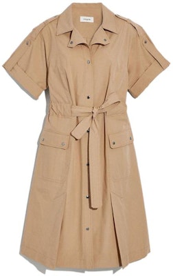 (W) COACH FW22 Khaki Gaun Lengan Pendek Berpinggang Tinggi dengan Tali Pinggang 4222-KHA Order (W) COACH FW22 Khaki Gaun Lengan Pendek Berpinggang Tinggi dengan Tali Pinggang 4222-KHA