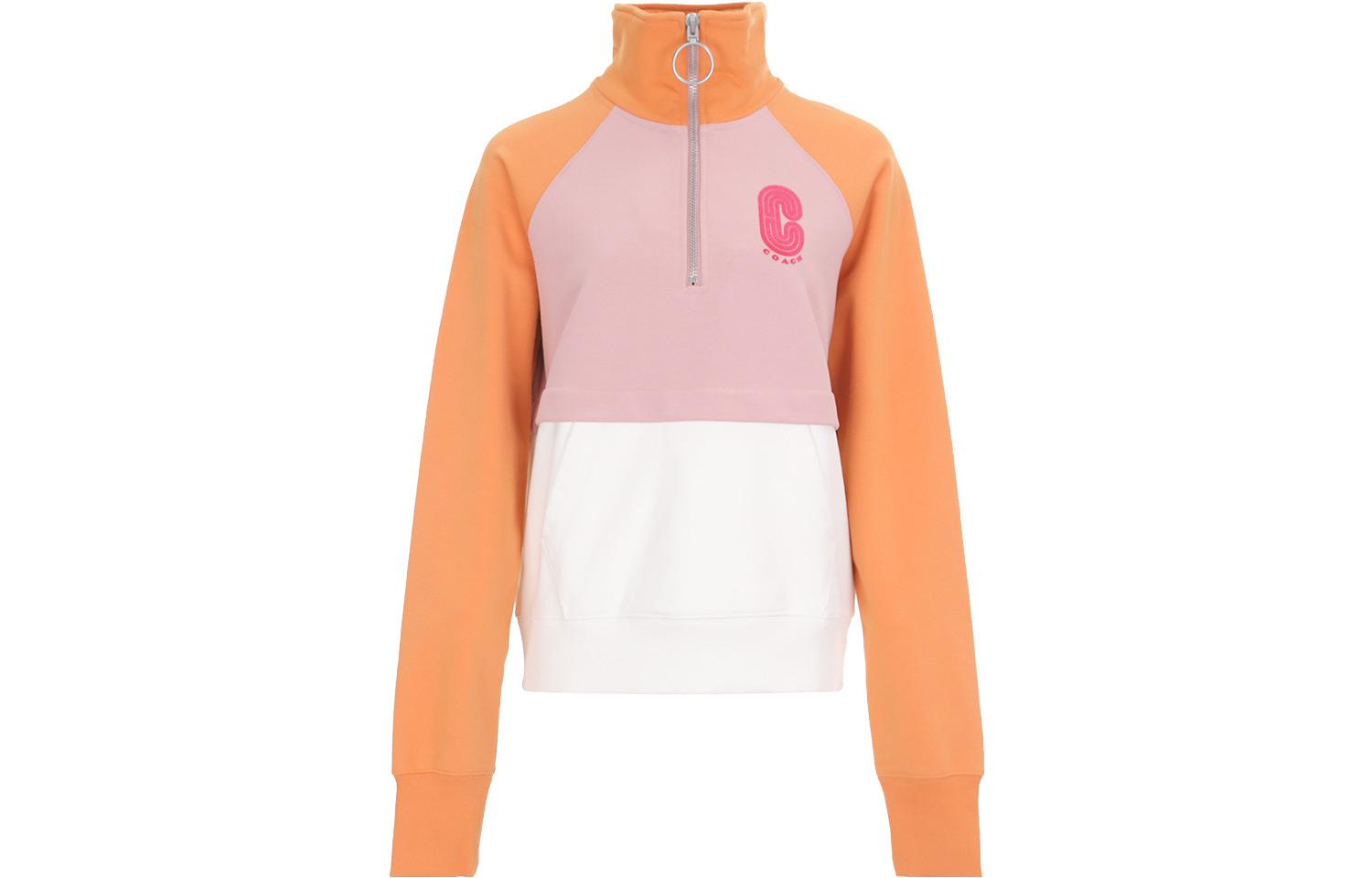 (Women) COACH FW22  Orange Logo Print Colorblock Long-Sleeve Sweatshirt. 1540-MTI