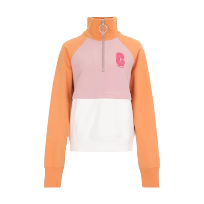 (Women) COACH FW22 Orange Logo Print Colorblock Long-Sleeve Sweatshirt. 1540-MTI