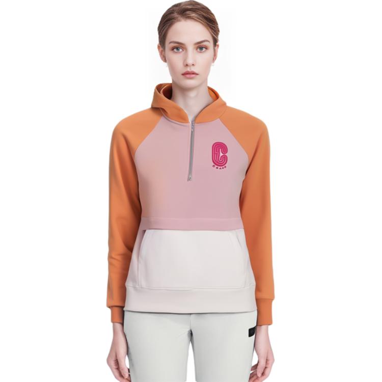 Sizing (Women) COACH FW22  Orange Logo Print Colorblock Long-Sleeve Sweatshirt. 1540-MTI
