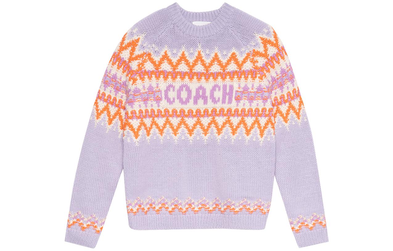 (Women) COACH FW22  Patterned Jacquard Ski Knit Sweater in Lilac Purple. CE892-LIL