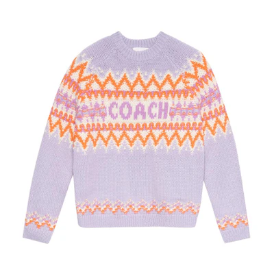 (Women) COACH FW22 Patterned Jacquard Ski Knit Sweater in Lilac Purple. CE892-LIL