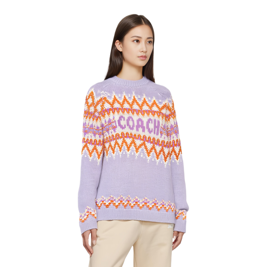 Shop (W) コーチ FW22 パターン ジャカード スキー ニット セーター ライラック パープル CE892-LIL