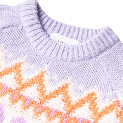 (W) 코치 FW22 패턴 자카드 스키 니트 스웨터 라일락 퍼플. CE892-LIL Details for (W) 코치 FW22 패턴 자카드 스키 니트 스웨터 라일락 퍼플. CE892-LIL