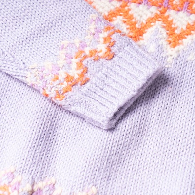 (W) 코치 FW22 패턴 자카드 스키 니트 스웨터 라일락 퍼플. CE892-LIL Sizing (W) 코치 FW22 패턴 자카드 스키 니트 스웨터 라일락 퍼플. CE892-LIL