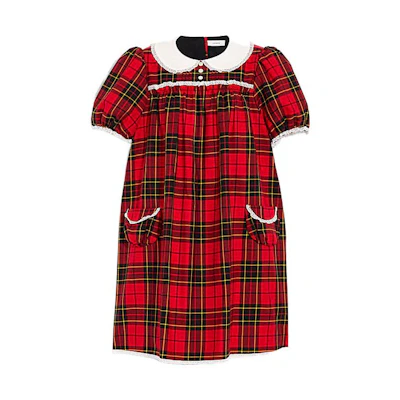 (Women) COACH FW22 Plaid Pocket Short Sleeve Dress Red CG584-REM