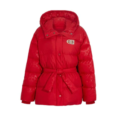(Women) COACH FW22 Red Logo Hooded Long Sleeve Down Jacket. CE412-RED
