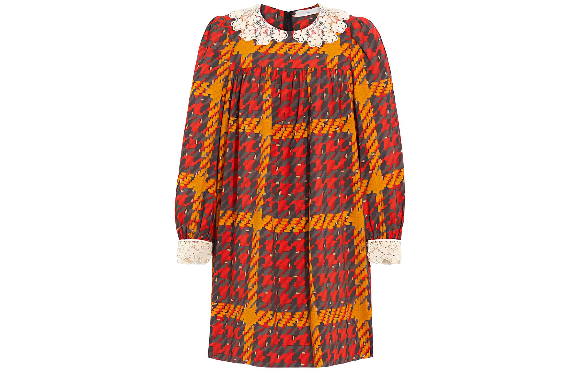 (Women) COACH FW22  Red Plaid Print Long-Sleeve Dress. CF059-REM