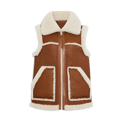 (Women) COACH FW22 Reversible Shearling Vest Brown. CB645-NA-SD