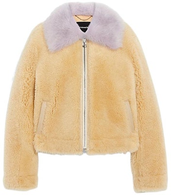 (W) COACH FW22 Jaket Kulit Pendek Kerah Bulu Warna-Warni - Kuning. CF032-UW2 Buy (W) COACH FW22 Jaket Kulit Pendek Kerah Bulu Warna-Warni - Kuning. CF032-UW2