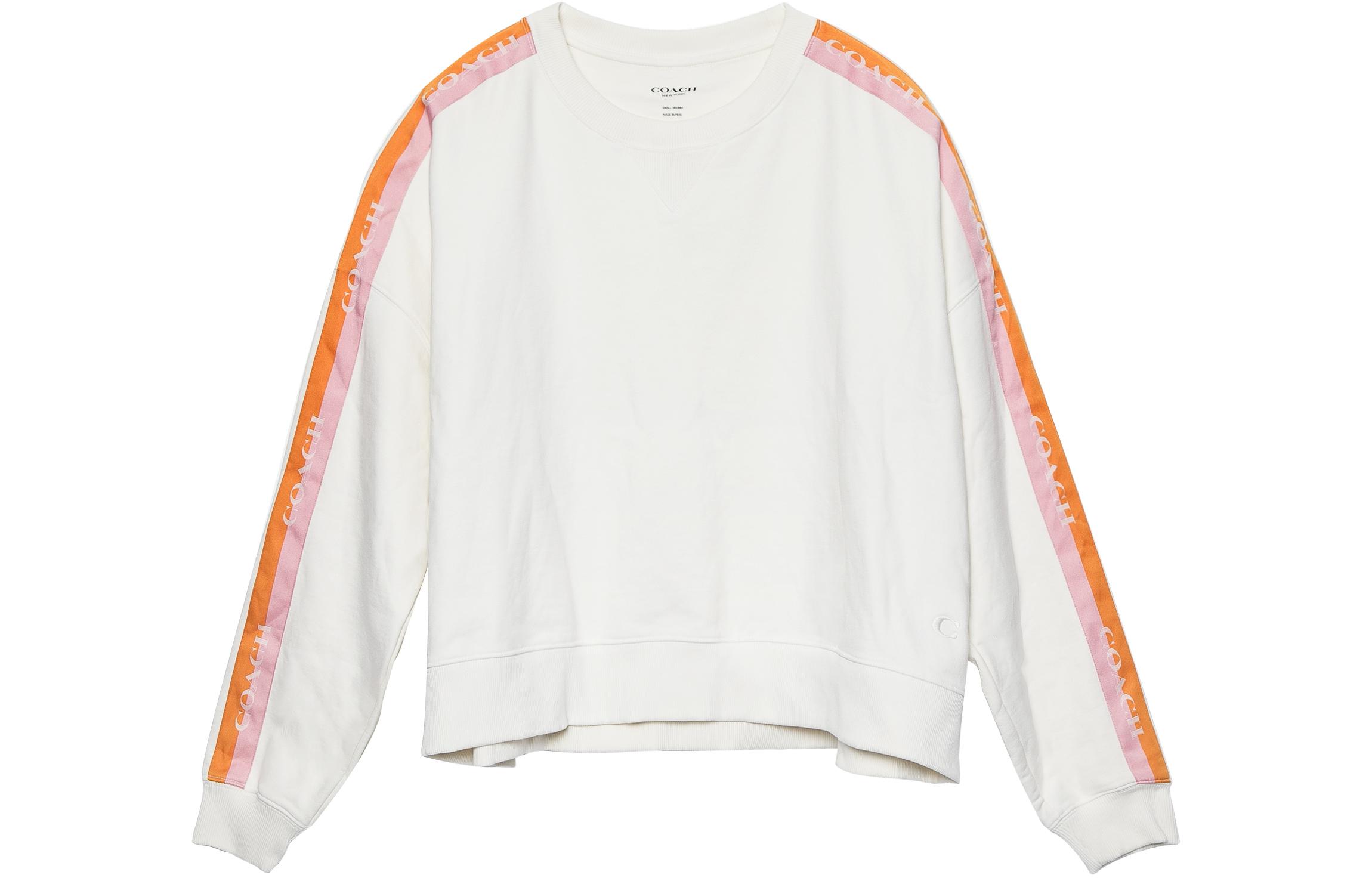(Women) COACH FW22  White Striped Letter Print Long Sleeve Sweatshirt. 1532-WHT