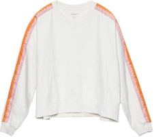 (Women) COACH FW22 White Striped Letter Print Long Sleeve Sweatshirt. 1532-WHT (Women) COACH FW22 White Striped Letter Print Long Sleeve Sweatshirt. 1532-WHT