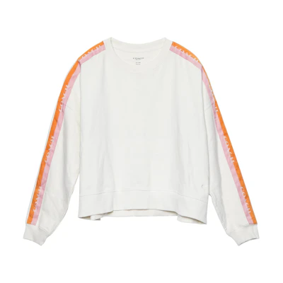 (Women) COACH FW22 White Striped Letter Print Long Sleeve Sweatshirt. 1532-WHT